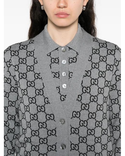 Gucci Gray Reversible/ Cardigan With Gg Pattern