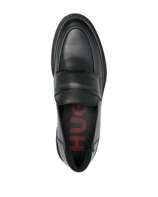 HUGO Leren Loafers Met Logoplakkaat in het Black voor heren