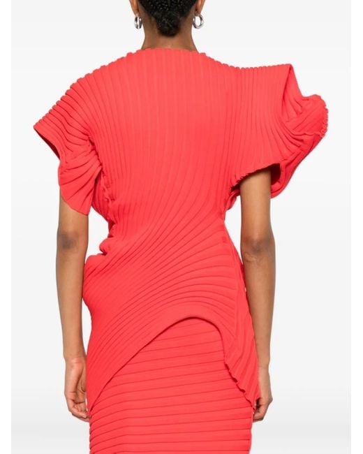 Issey Miyake Red Ribbed-Knit Short-Sleeved Top
