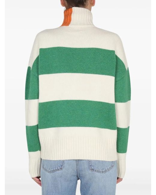 RIGHT FOR Green Striped Turtleneck Sweater