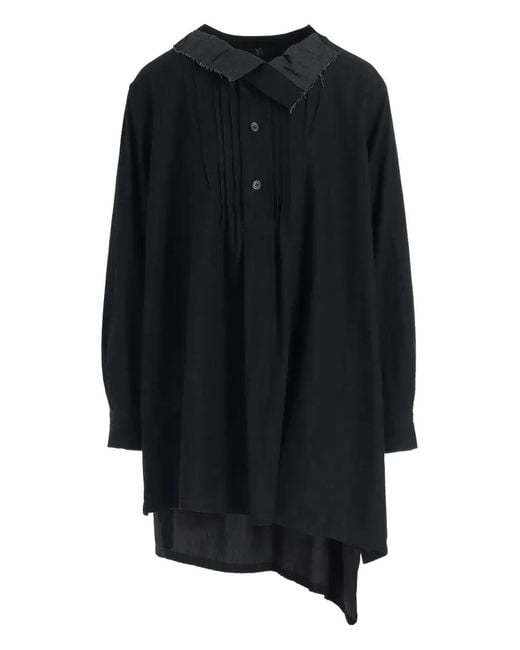 Y's Yohji Yamamoto Black Button-Placket Asymmetric Blouse
