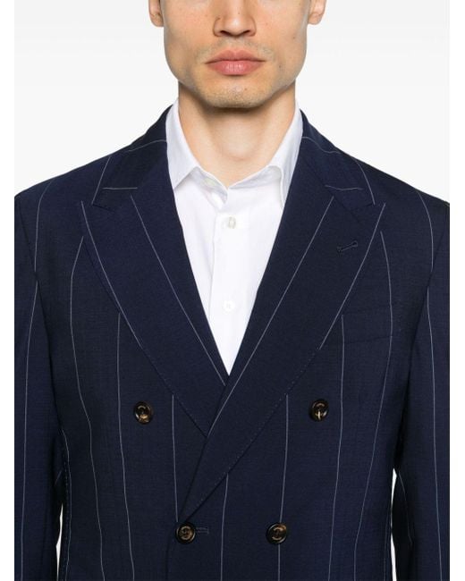Eleventy Blue Double-breasted Pinstriped Suit for men