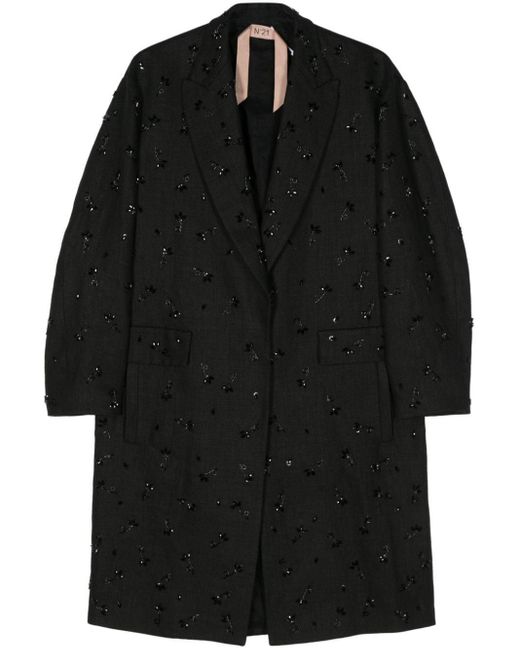 N°21 Black Bead-embellishment Linen Coat