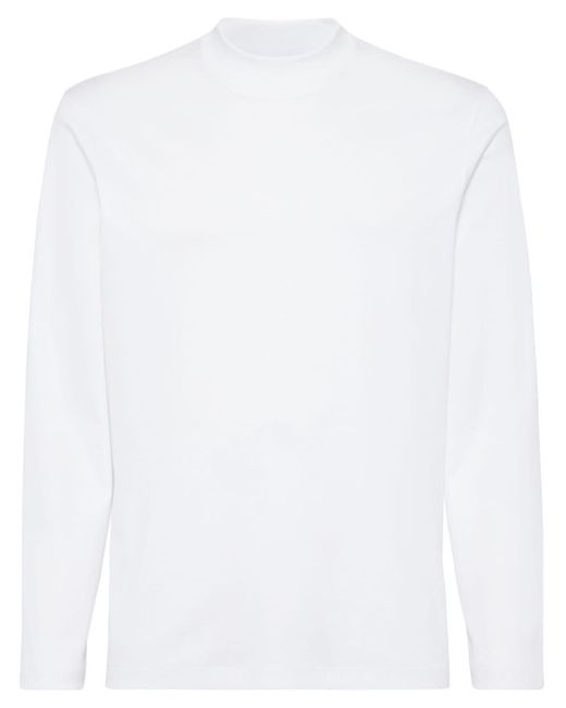Brunello Cucinelli White Mock-neck Long-sleeve T-shirt for men