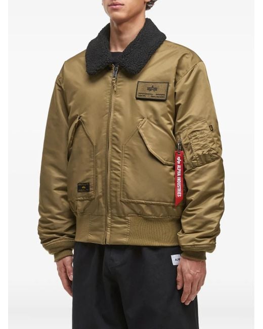 Alpha Industries Green Sherpa-Collar Bomber Jacket for men