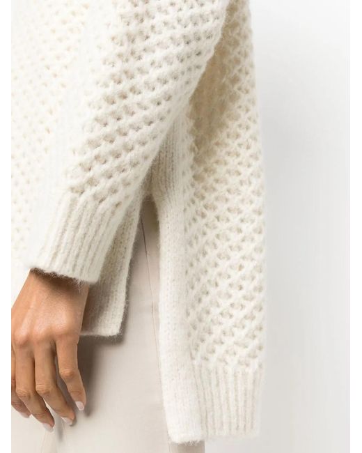 Malo White Open-Knit V-Neck Jumper