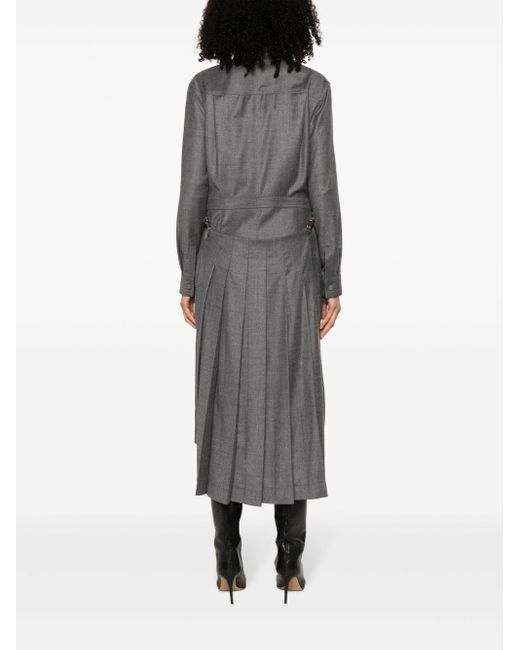 Fendi Gray Spread-collar Pleated Midi Dress