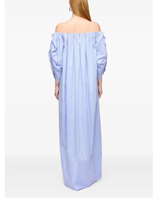 V:PM ATELIER Blue Mandy Off-Shoulder Striped Maxi Dress