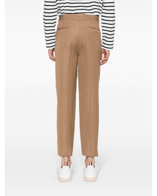 Zegna Natural Tapered Linen Trousers for men