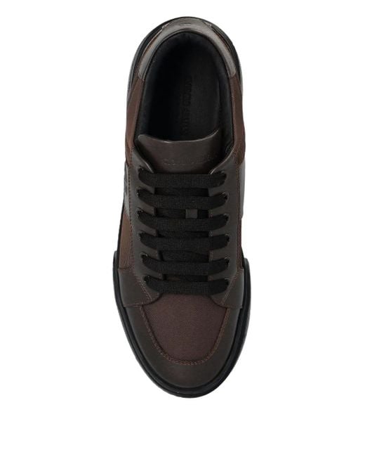 Giorgio Armani Black Logo-Embellished Leather Sneakers for men