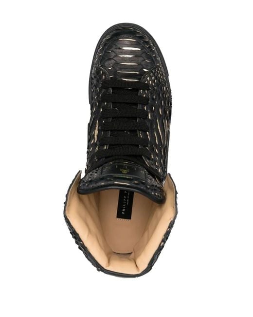 Philipp Plein Black Snakeskin-Effect High-Top Sneakers