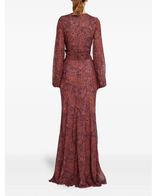 Giambattista Valli Red Paisley-Print Tie-Front Maxi Dress