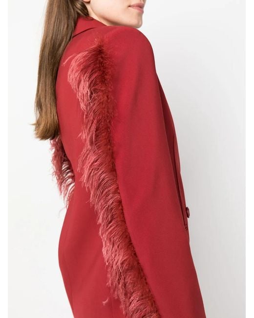 Patrizia Pepe Red Feather-Detailing Double-Breasted Blazer