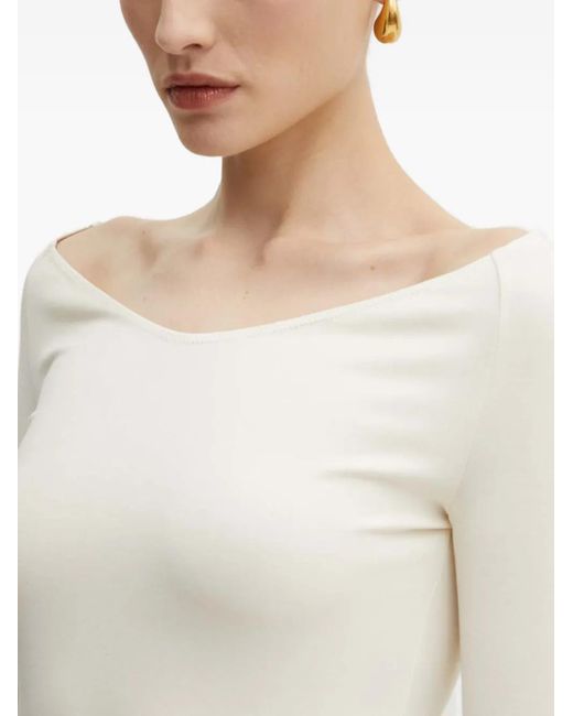 Boss Boat-neck Button-cuff Top Natural