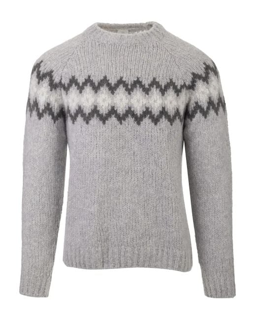 Eleventy Gray Patterned-Jacquard Sweater for men