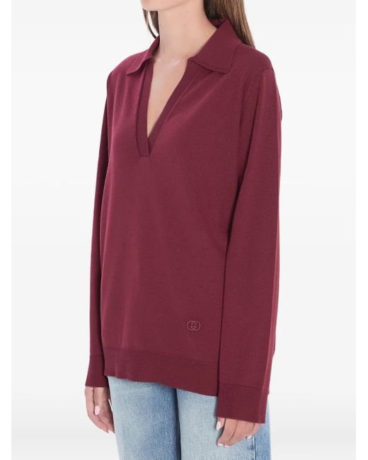 Gucci Vネック ポロシャツ Red