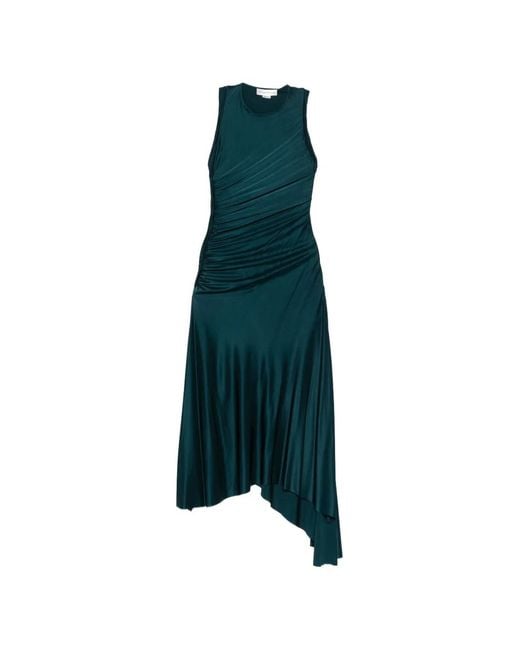 Victoria Beckham Green Asymmetric-Hem Midi Dress