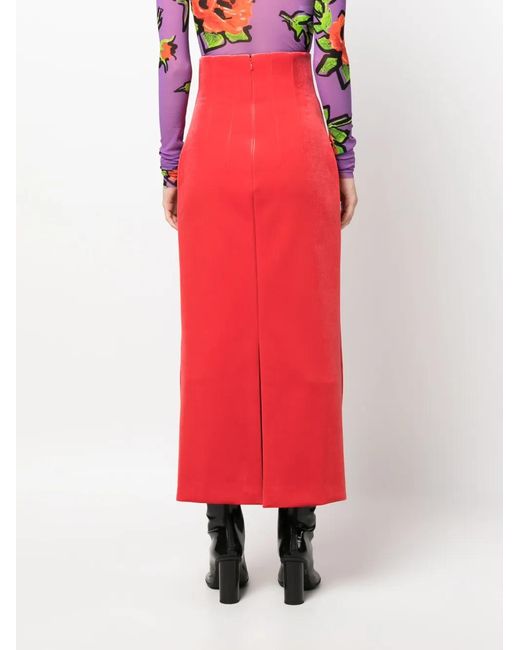 Philosophy Di Lorenzo Serafini Red Velvet Midi Pencil Skirt