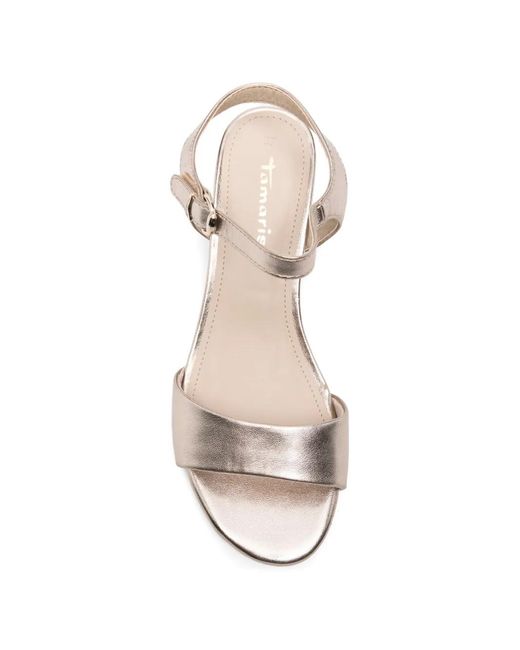 Tamaris White Metallic-Effect Block-Heel Sandals