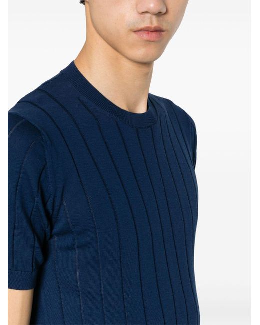 Tagliatore Blue Ribbed-knit Cotton T-shirt for men