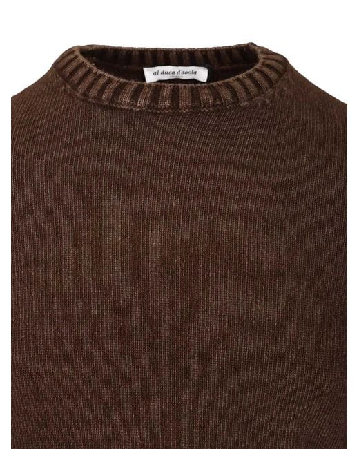 Al Duca D'aosta Brown Crew-Neck Ribbed-Trim Sweater for men