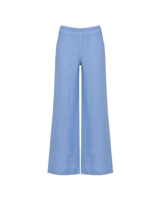 120% Lino Blue Wide-Leg Linen Trousers