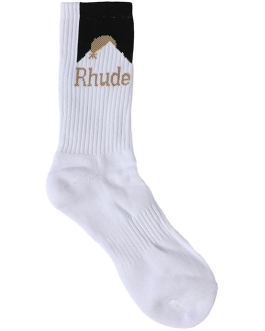 Rhude White Moonlight Ribbed Socks for men