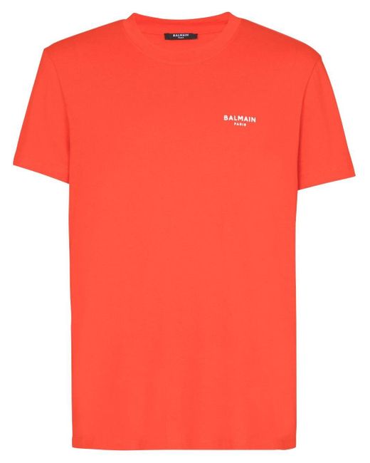 Balmain T-Shirt mit beflocktem Logo in Orange für Herren