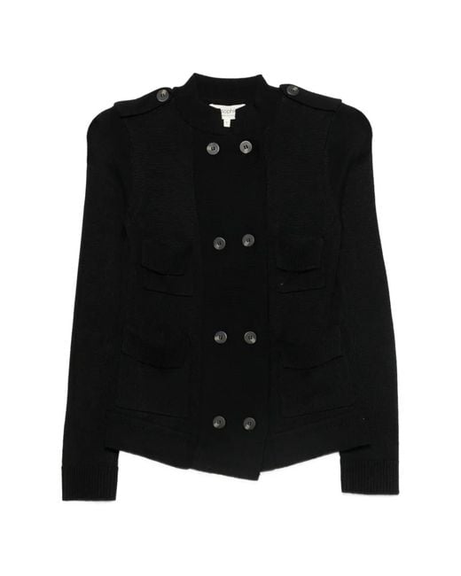 Psophia Black Double-Breasted Button-Up Cardigan