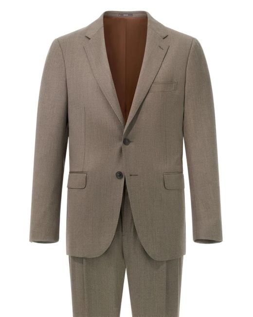 メンズ Boggi ヘリンボーンウール スーツ Brown