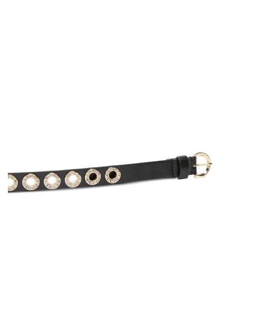 Pinko White Leather Belt With Jewel Eyelets, 2Cm