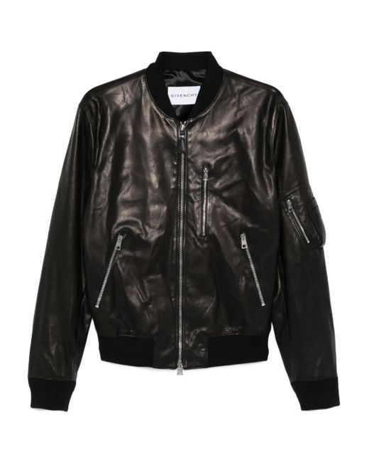 メンズ Givenchy レザーボンバージャケット Black
