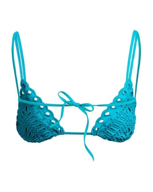 Ermanno Scervino Blue Eyelet-Lace Triangle Bikini Top