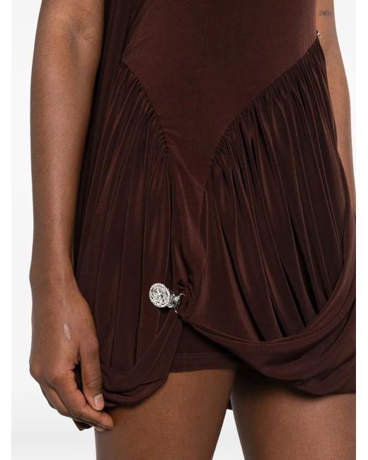 Nissa Brown Cape-Design Mini Dress