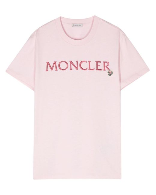 Moncler Katoenen T-shirt Met Geborduurd Logo in het Pink