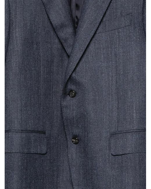 Canali Blue Herringbone-Pattern Notch-Lapels Jacket for men