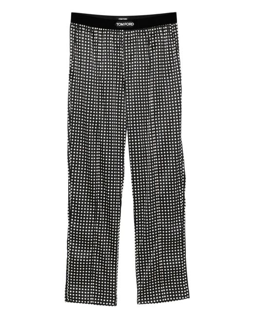 Tom Ford Gray Cream Polka Dot-Printed Stretch Silk Pajama Trousers With Logo Waistband for men
