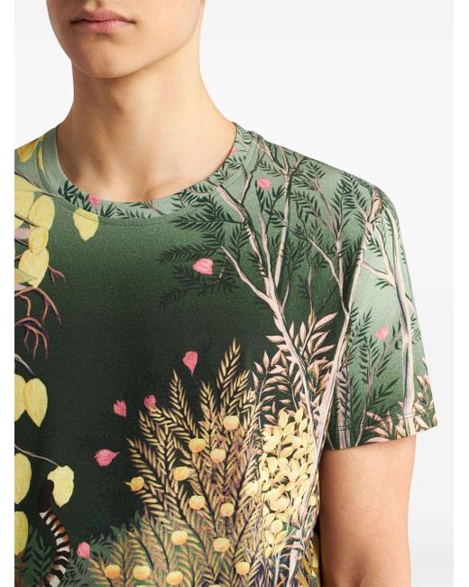Etro Green Graphic-print Cotton T-shirt for men