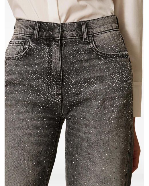 Twinset Gray Five-Pocket Jeans With Rhinestones