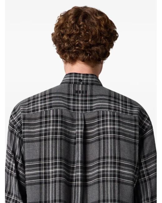 MSGM Gray Check-Print Button-Down Shirt for men