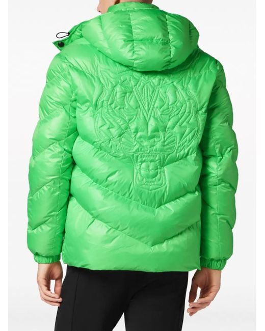 Philipp Plein Green Nylon Puffer Jacket Tiger for men