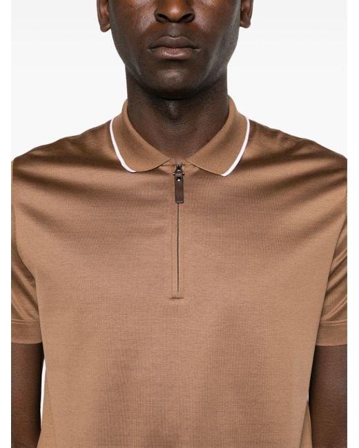 Canali Brown Half-zip Jersey Polo Shirt for men