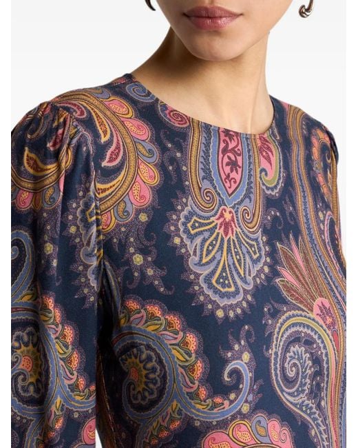Etro Purple Crepe Midi Dress With Paisley Motif