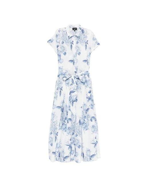 LAVI COUTURE Blue Bellell Floral-Print Tied-Waist Midi Dress