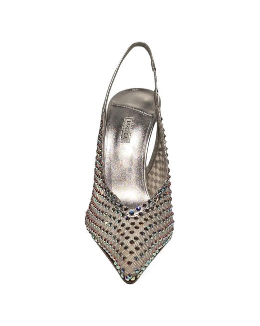 Le Silla White Rhinestone Sling-Back Heeled Sandals