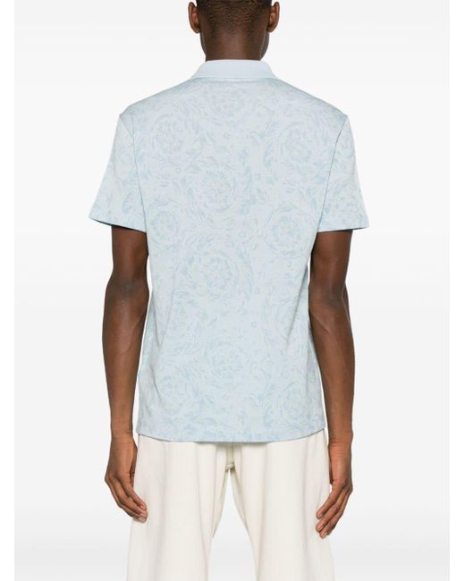 Versace Blue Barocco-jacquard Cotton Polo Shirt for men