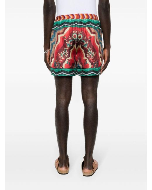 Pierre Louis Mascia Red Aloe Graphic-print Silk Shorts for men
