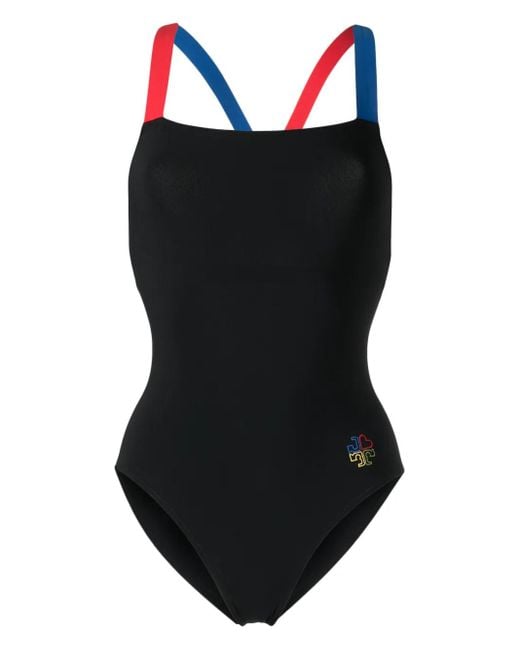 Tory Burch Black Logo-Detail Colorblocked Swimsuit
