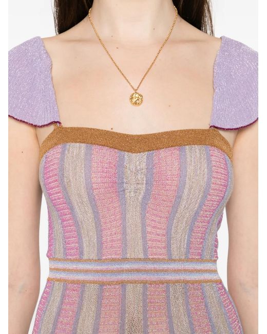 Forte_forte Purple Ruffled-Sleeves Striped Maxi Dress