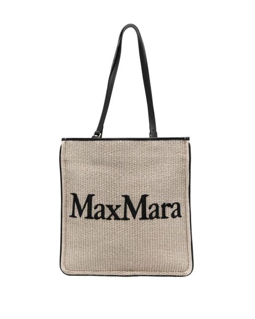 Max Mara White Shopper mit Logo-Print